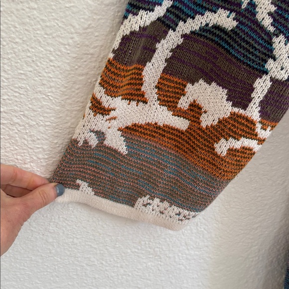 Soft Surroundings Loveland Hooded Multicolor Floral Leaf Striped Sweater Coat - Picture 6 of 8